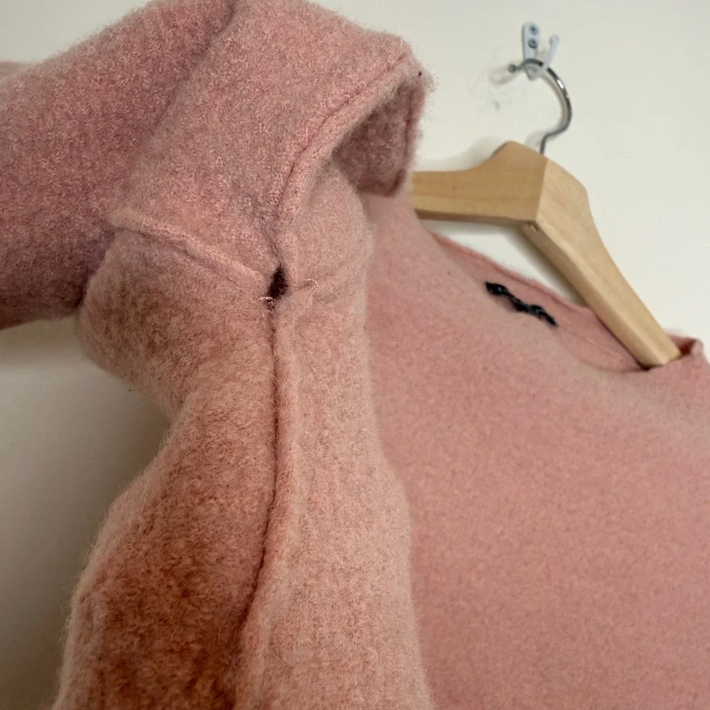 Eileen Fisher Lightweight Boiled Wool Box Sweater Top Mock Neck Pink Medium - Picture 5 of 5